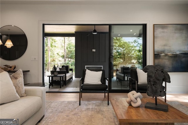 130 Nova Ln, Roswell, GA 30075 - living room with wood finished floors and ceiling fan