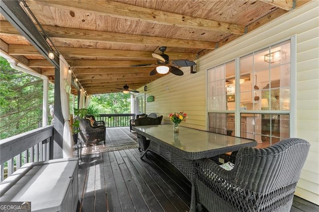 437 Jewell Slaton Rd, Dawsonville, GA 30534 - wooden deck with ceiling fan and outdoor dining area