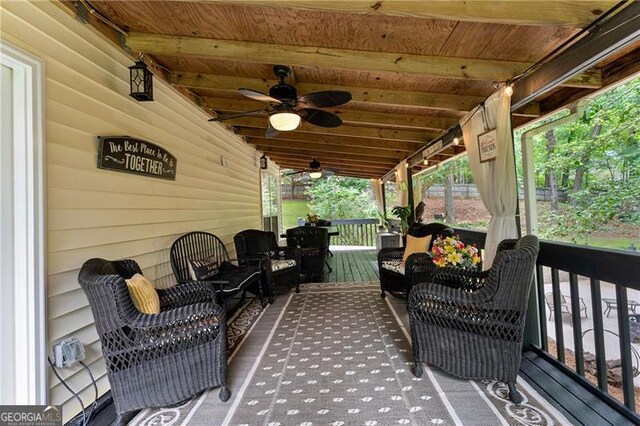 437 Jewell Slaton Rd, Dawsonville, GA 30534 - wooden terrace featuring a ceiling fan