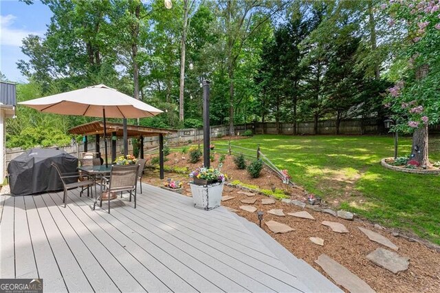 437 Jewell Slaton Rd, Dawsonville, GA 30534 - wooden deck with outdoor dining area and grilling area