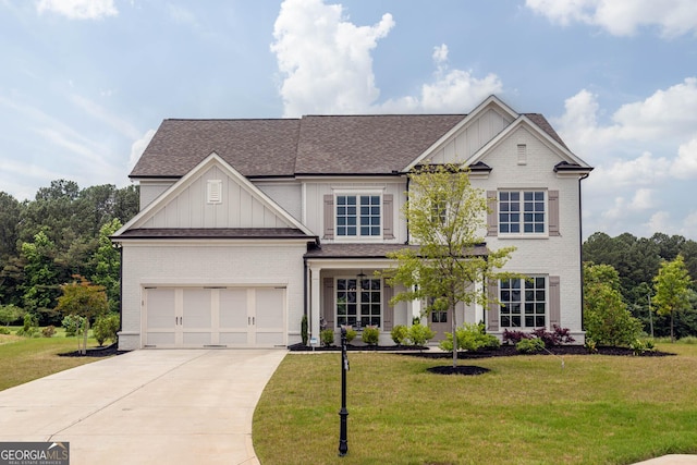 7345 Vale Ct, Cumming, GA 30028 - view of front of house with brick siding, board and batten siding, driveway, and a shingled roof