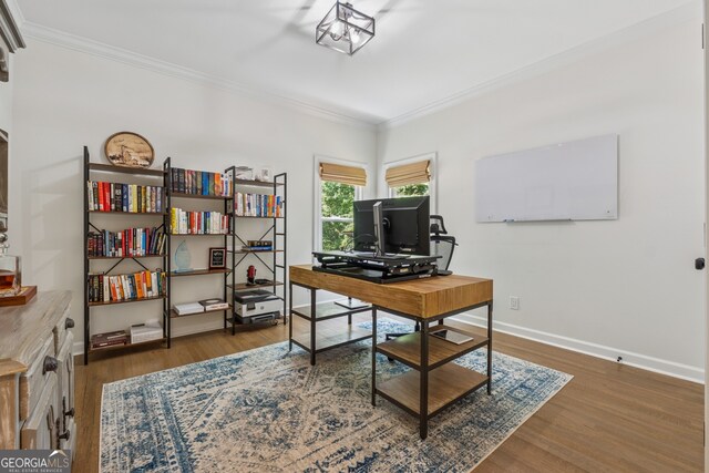 712 Brookshade Pkwy, Alpharetta, GA 30004 - home office featuring ornamental molding, wood finished floors, and baseboards