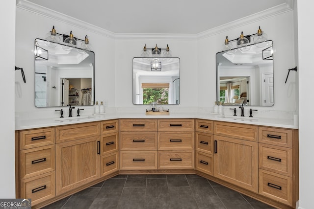 712 Brookshade Pkwy, Alpharetta, GA 30004 - full bathroom featuring crown molding, double vanity, and tile patterned flooring
