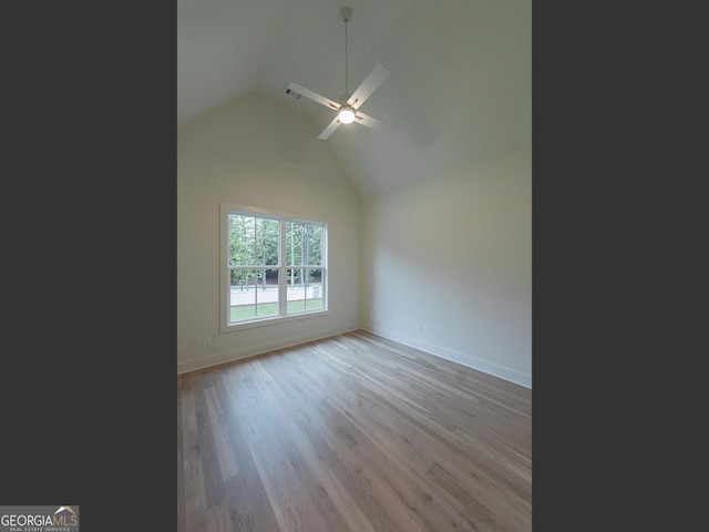 4955 Chamblee Dunwoody Rd, Dunwoody, GA 30338 - empty room featuring lofted ceiling, ceiling fan, and wood finished floors