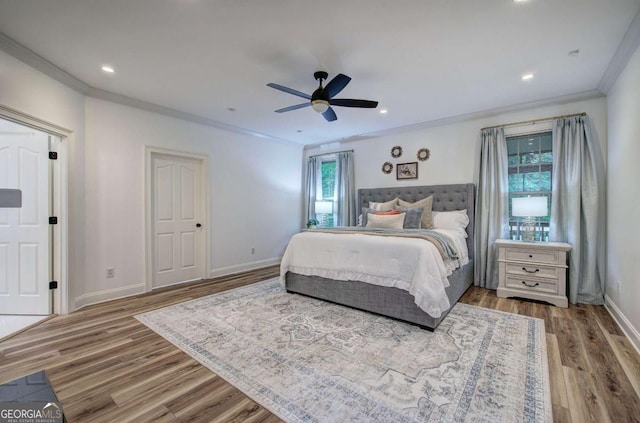 1488 Pleasant Hill Rd NE, Ranger, GA 30734 - bedroom featuring ornamental molding, wood finished floors, baseboards, a ceiling fan, and recessed lighting