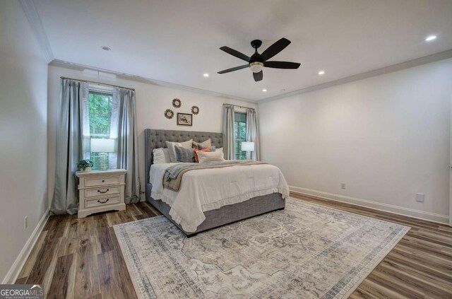 1488 Pleasant Hill Rd NE, Ranger, GA 30734 - bedroom with ornamental molding, dark wood-type flooring, baseboards, ceiling fan, and recessed lighting