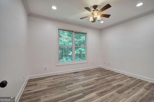 1488 Pleasant Hill Rd NE, Ranger, GA 30734 - empty room with ornamental molding, ceiling fan, baseboards, wood finished floors, and recessed lighting