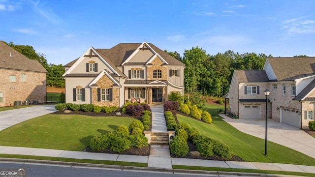 2377 Kesgrove Way, Buford, GA 30518 - craftsman-style house with driveway, a standing seam roof, stone siding, and a metal roof