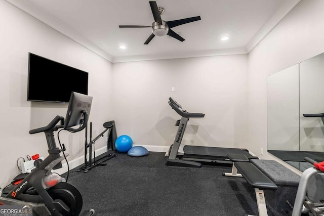 2377 Kesgrove Way, Buford, GA 30518 - exercise area with a ceiling fan and recessed lighting