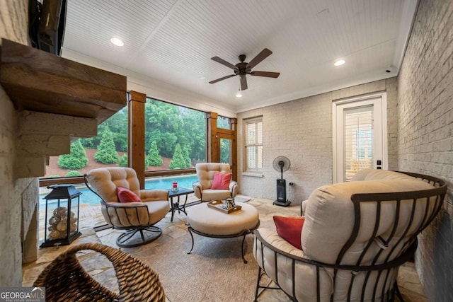 2377 Kesgrove Way, Buford, GA 30518 - living room featuring ceiling fan and recessed lighting