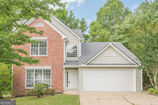 2576 Abbotts Glen Dr NW, Acworth, GA 30101 - traditional-style house with concrete driveway, a shingled roof, a garage, and brick siding