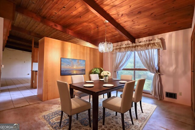 749 Dogwood Dr, Lawrenceville, GA 30046 - dining room with a chandelier and wooden ceiling with exposed beams