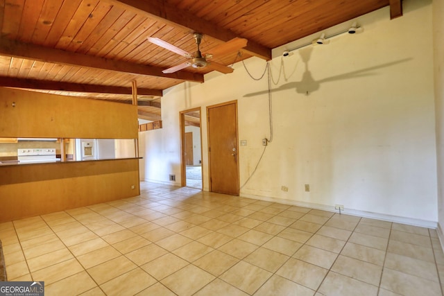 749 Dogwood Dr, Lawrenceville, GA 30046 - spare room with wood ceiling with exposed beams, light tile patterned flooring, and ceiling fan