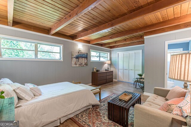 1391 Jefferson Ave, East Point, GA 30344 - bedroom with wood finished floors and wood ceiling with exposed beams