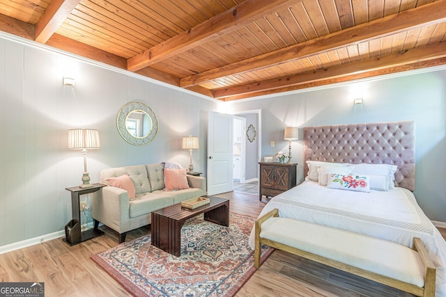 1391 Jefferson Ave, East Point, GA 30344 - bedroom featuring wooden ceiling with exposed beams, wood finished floors, and baseboards