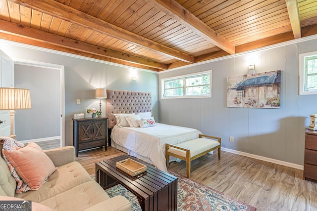1391 Jefferson Ave, East Point, GA 30344 - bedroom featuring wooden ceiling with exposed beams, baseboards, multiple windows, and wood finished floors
