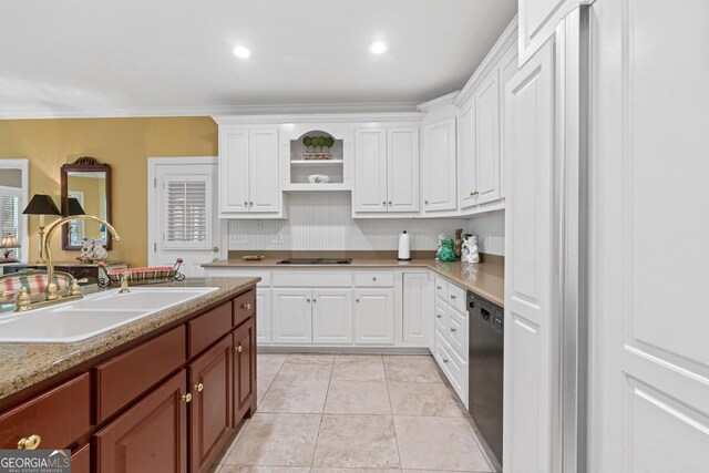 100 S Haven Ct, Macon, GA 31210 - kitchen with black appliances, white cabinetry, a sink, and light countertops