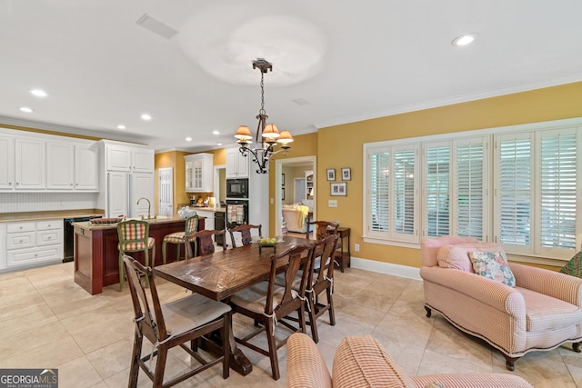 100 S Haven Ct, Macon, GA 31210 - dining room with ornamental molding, a chandelier, light tile patterned flooring, healthy amount of natural light, and recessed lighting