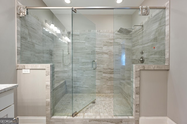 4202 Morrison Way Unit 9, Atlanta, GA 30341 - bathroom featuring vanity, a shower stall, and recessed lighting