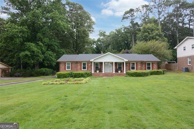 2808 Peeler Rd, Dunwoody, GA 30360 - single story home featuring central AC unit, a front yard, and brick siding