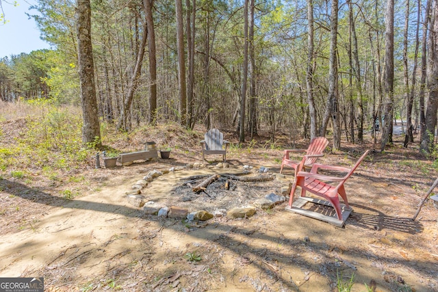 168 State Line Rd, Cloudland, GA 30731 - view of yard featuring a fire pit and a wooded view