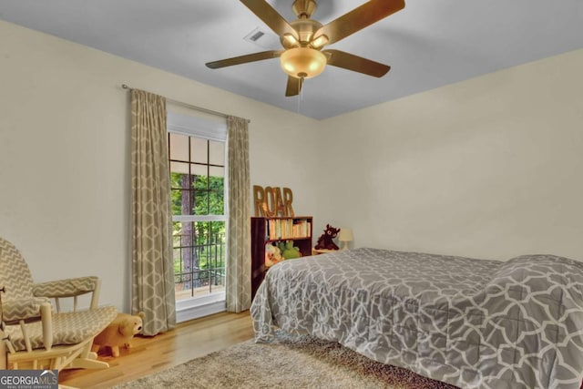 4794 Glenbonnie Ct, Dunwoody, GA 30360 - bedroom featuring wood finished floors, access to exterior, and a ceiling fan