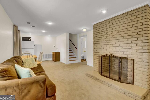 4794 Glenbonnie Ct, Dunwoody, GA 30360 - living area featuring carpet flooring, stairway, recessed lighting, and baseboards