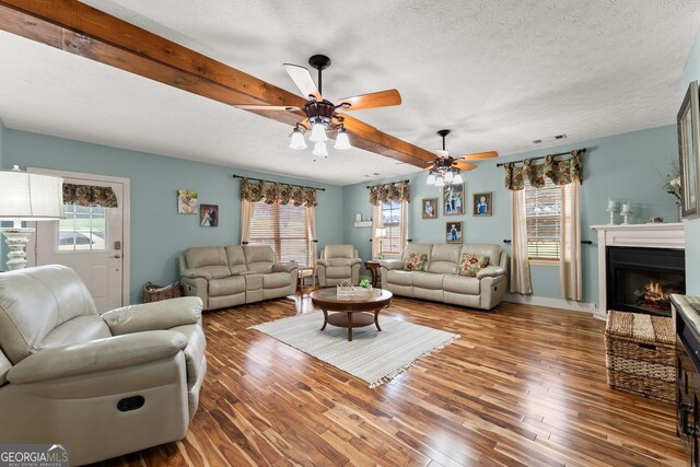 8958 Bill Savage Rd, Lula, GA 30554 - living room with plenty of natural light, ceiling fan, a textured ceiling, and wood finished floors