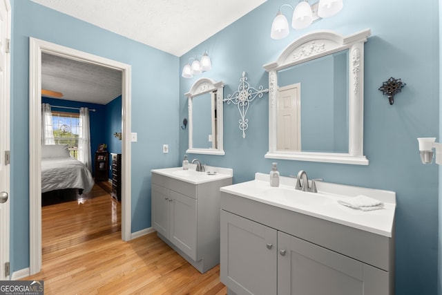 8958 Bill Savage Rd, Lula, GA 30554 - full bath with two vanities, connected bathroom, wood finished floors, and a textured ceiling