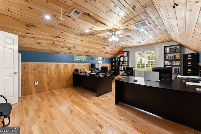 8958 Bill Savage Rd, Lula, GA 30554 - office space with wooden ceiling, wood walls, lofted ceiling, wood finished floors, and wainscoting