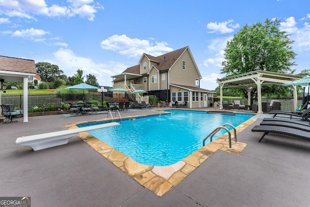 8958 Bill Savage Rd, Lula, GA 30554 - view of pool with a pergola, a patio area, and a diving board