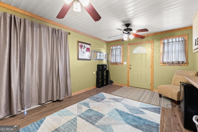 8958 Bill Savage Rd, Lula, GA 30554 - foyer with a ceiling fan, wood finished floors, and baseboards