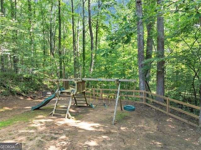 1625 Clark Lake Dr NW, Acworth, GA 30102 - view of play area featuring a view of trees