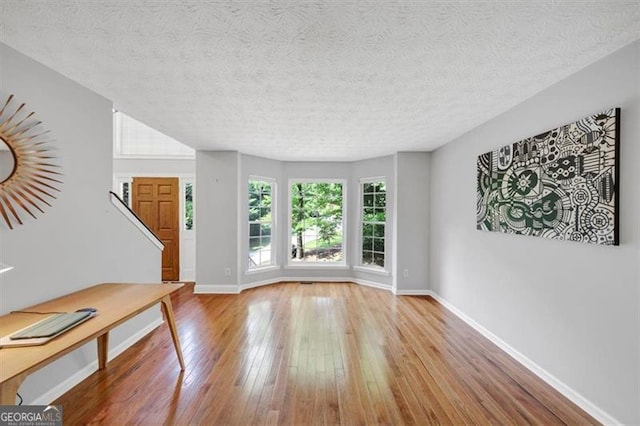 1625 Clark Lake Dr NW, Acworth, GA 30102 - unfurnished living room featuring wood-type flooring, baseboards, and a textured ceiling