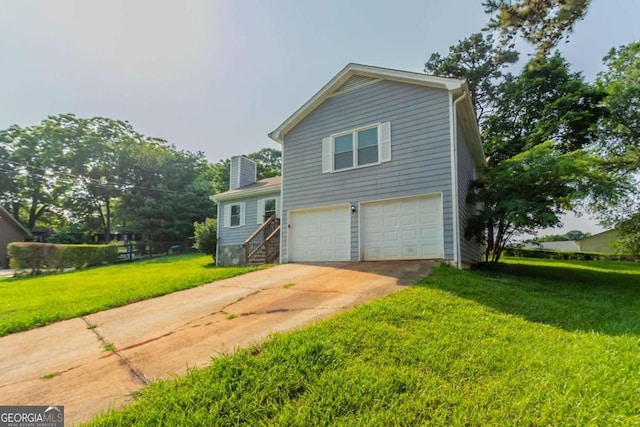 4331 Wrexham Ct, Snellville, GA 30039 - view of front of house with a garage, a front lawn, driveway, and a chimney