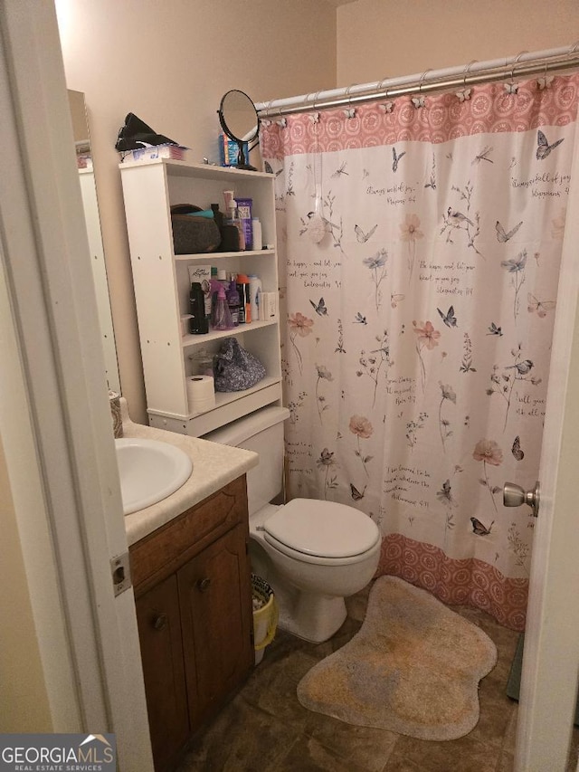 1453 Rose Ln, Toccoa, GA 30577 - full bath with vanity, toilet, and a shower with shower curtain