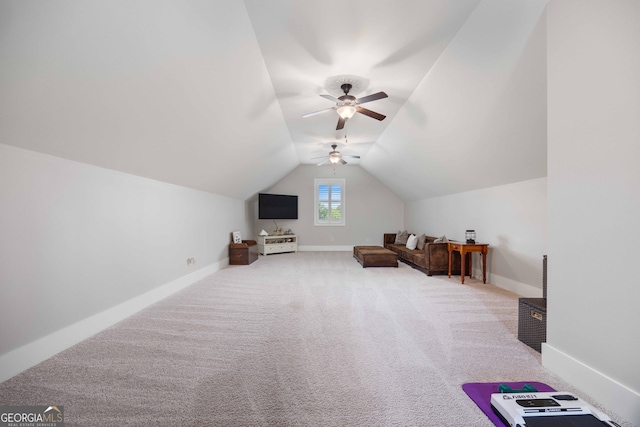 8218 Lallarook Dr, Columbus, GA 31909 - additional living space featuring carpet flooring, vaulted ceiling, ceiling fan, and baseboards