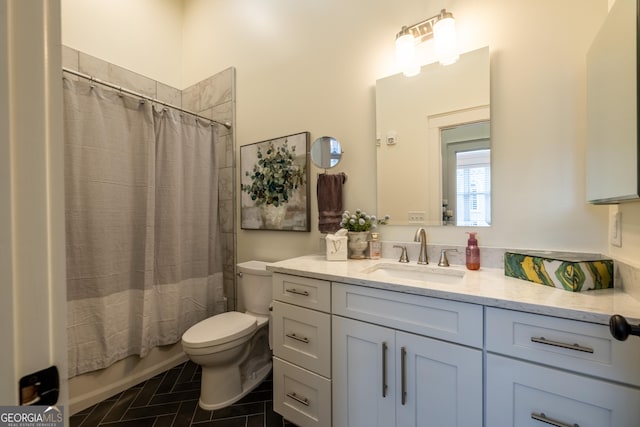 1 E 3rd Ave Unit 308, Rome, GA 30161 - bathroom featuring vanity, toilet, and shower / bathtub combination with curtain