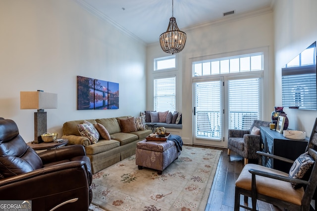 1 E 3rd Ave Unit 308, Rome, GA 30161 - living room with a chandelier, hardwood / wood-style floors, and ornamental molding