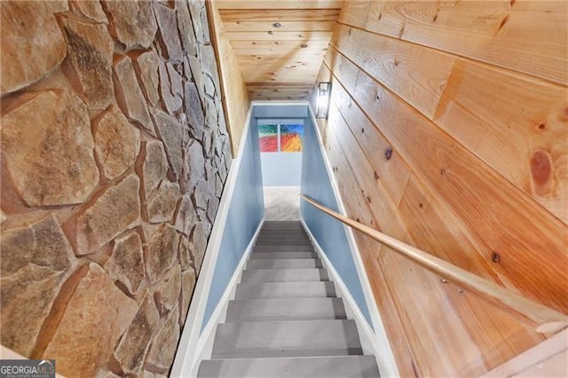 281 Wildwood Ct, Dawsonville, GA 30534 - stairs featuring wooden ceiling