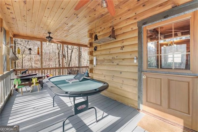 281 Wildwood Ct, Dawsonville, GA 30534 - wooden terrace with ceiling fan