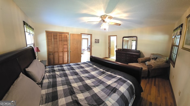396 Greenleaf Dr, Lavonia, GA 30553 - bedroom featuring a closet, multiple windows, wood finished floors, and ceiling fan