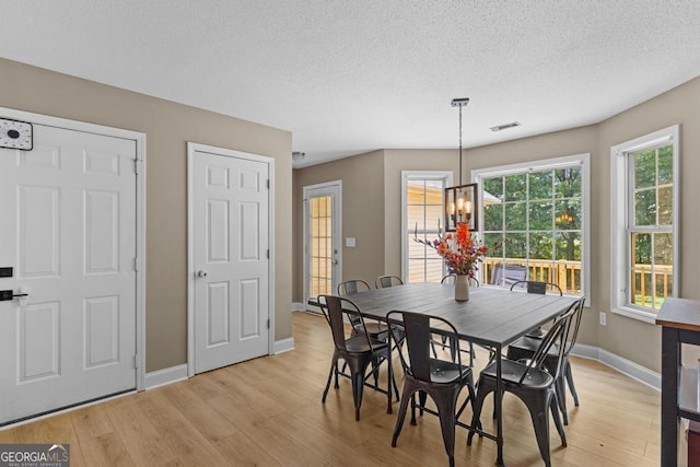 344 Mckibben Dr, Locust Grove, GA 30248 - dining room with light wood-style floors, a chandelier, baseboards, and a textured ceiling