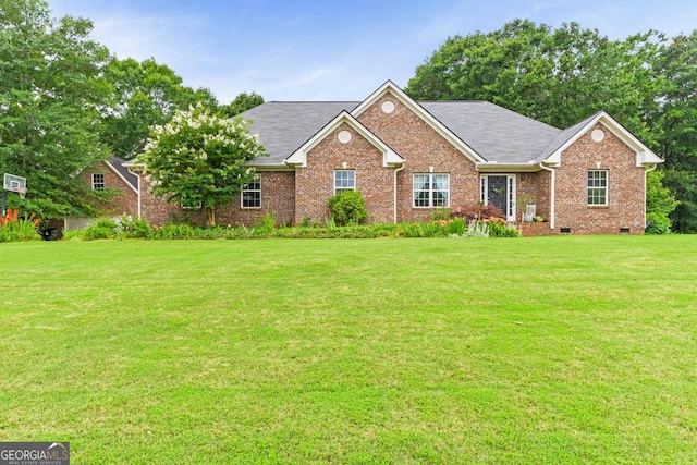 344 Mckibben Dr, Locust Grove, GA 30248 - single story home with a front yard, brick siding, crawl space, and roof with shingles