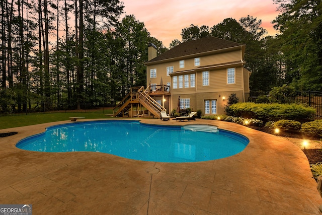 155 Carrolls Way, Fayetteville, GA 30215 - view of pool with stairway, a patio, and a wooden deck
