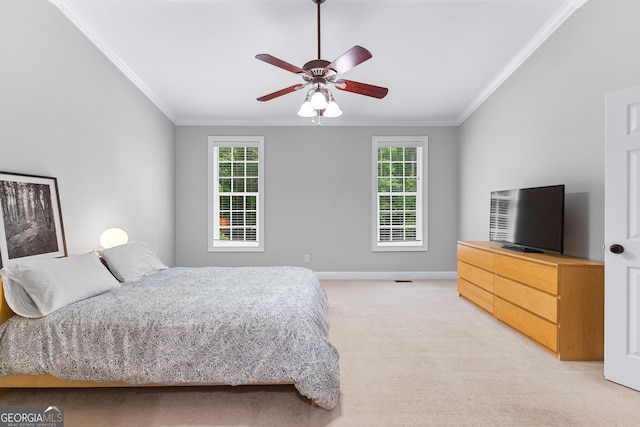 155 Carrolls Way, Fayetteville, GA 30215 - bedroom with ornamental molding, light colored carpet, multiple windows, baseboards, and ceiling fan