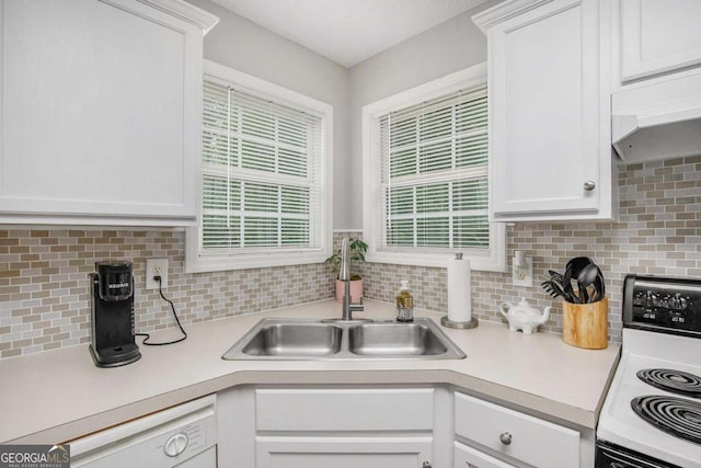 169 Winding Valley Dr, Rockmart, GA 30153 - kitchen with white appliances, light countertops, tasteful backsplash, and white cabinets