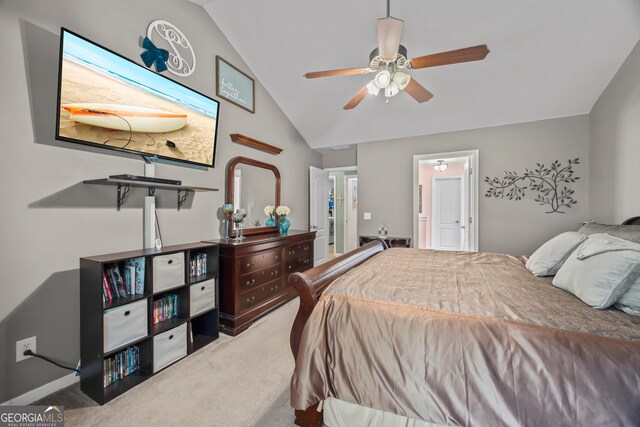 5511 Preserve Pt, Flowery Branch, GA 30542 - bedroom with carpet, vaulted ceiling, and a ceiling fan