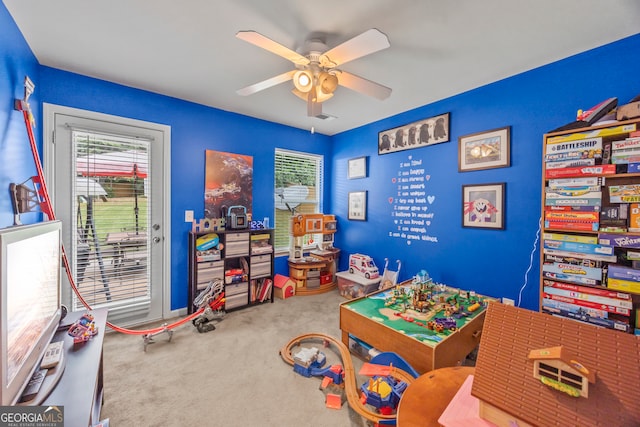 5511 Preserve Pt, Flowery Branch, GA 30542 - recreation room with carpet, plenty of natural light, and a ceiling fan