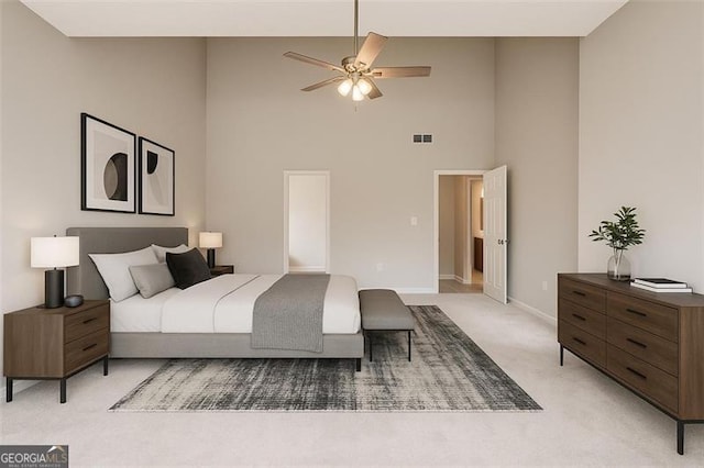 7006 Mahonia Pl, Lithonia, GA 30038 - bedroom featuring high vaulted ceiling, light colored carpet, and baseboards